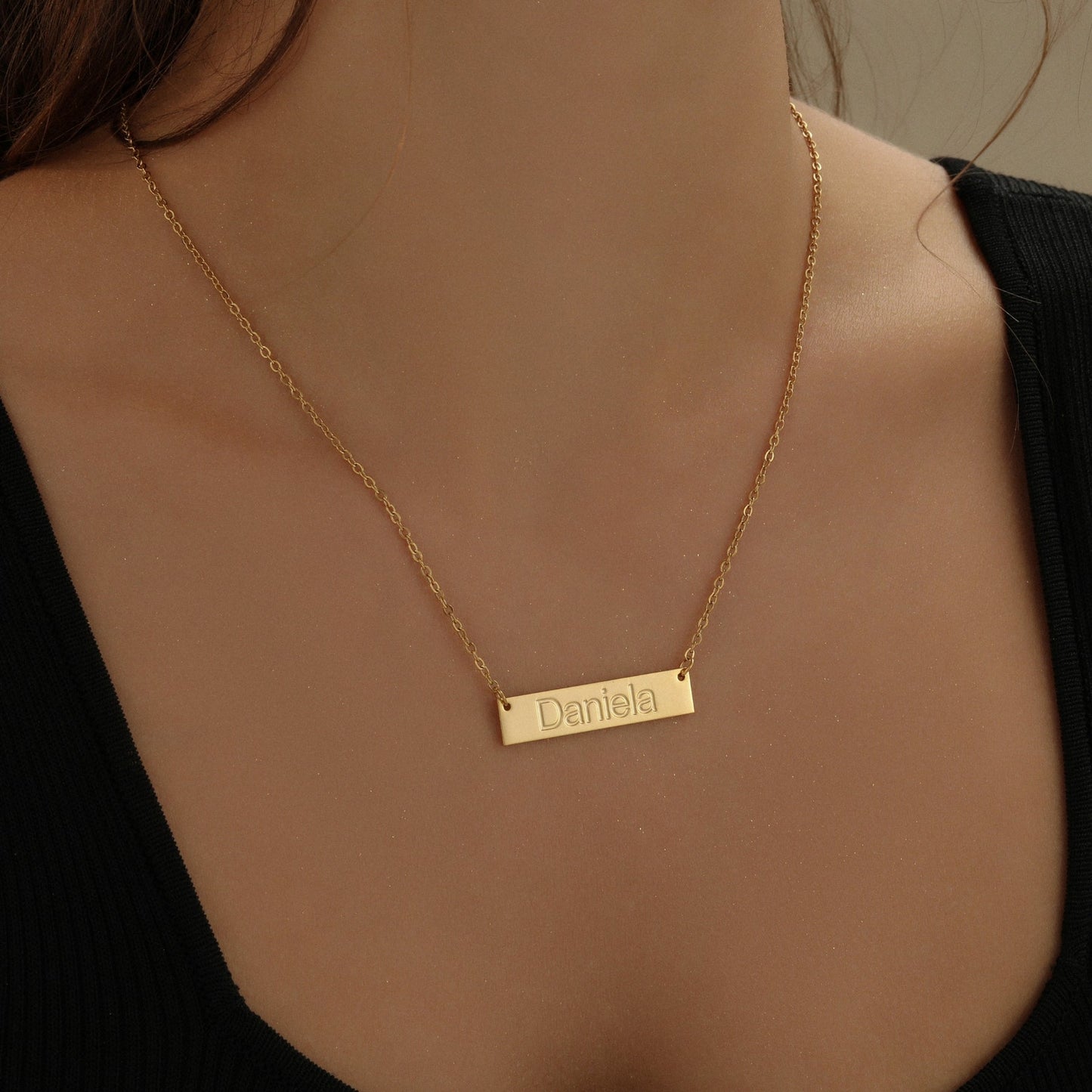 Embossed Engraved Bar Necklace