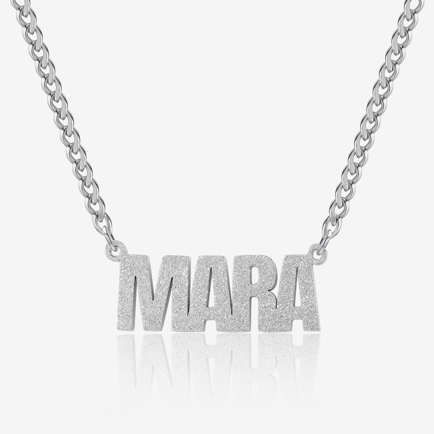 Diamond Cut Block Name Necklace