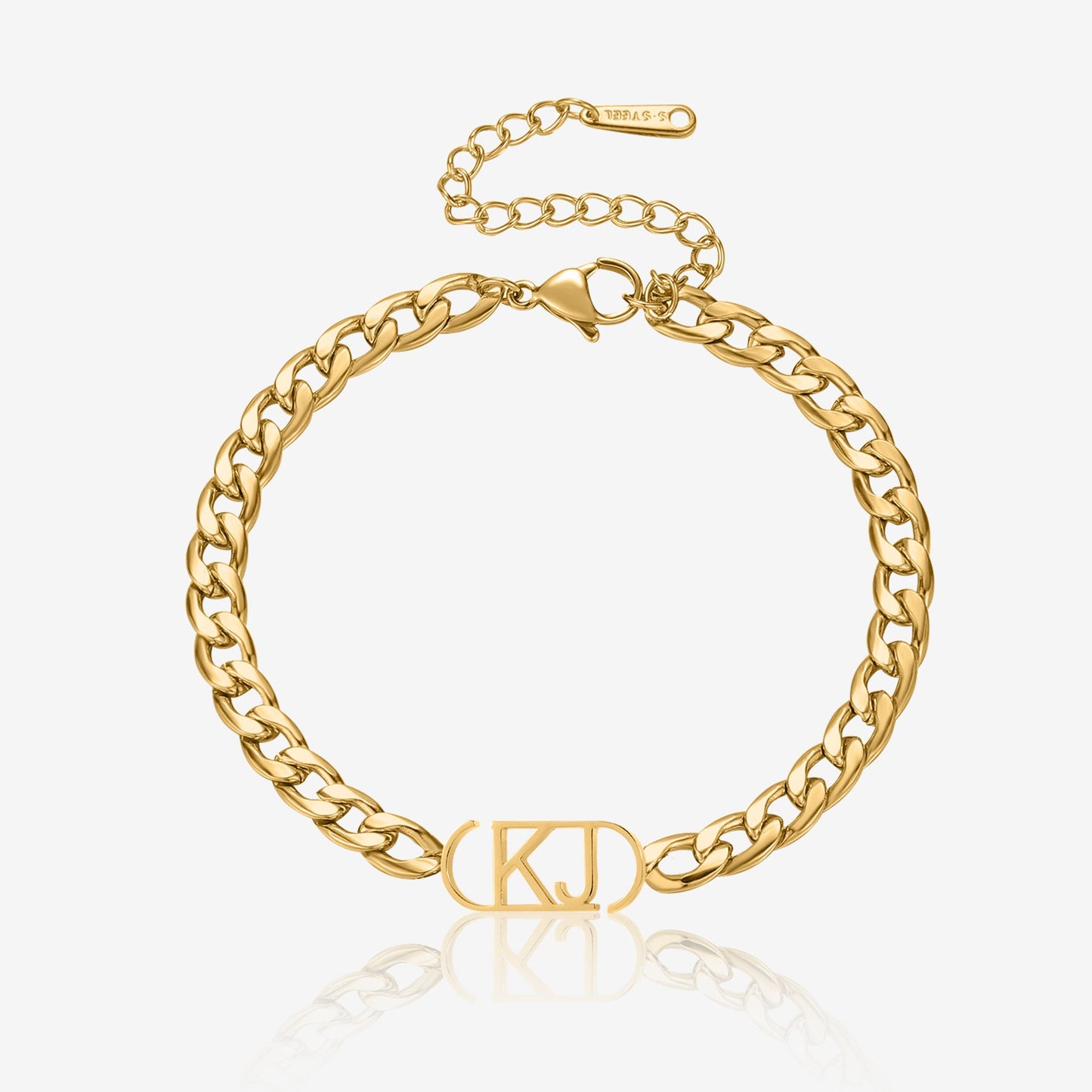 Center Initials Bracelet w/ XL Cuban Chain