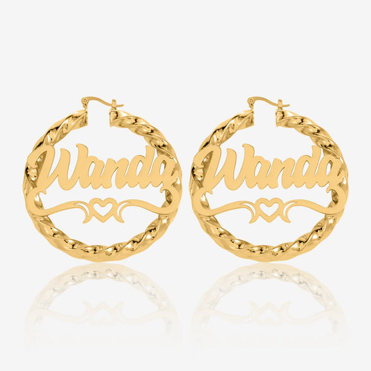 Heart Twist Name Hoop Earrings