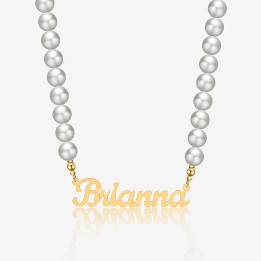 Custom Name Necklace w/ Pearl Chain