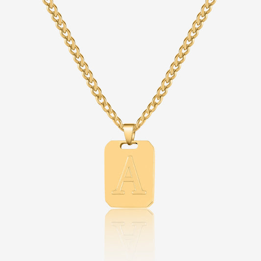 Minimal Initial Pendant Necklace w/ Cuban Chain