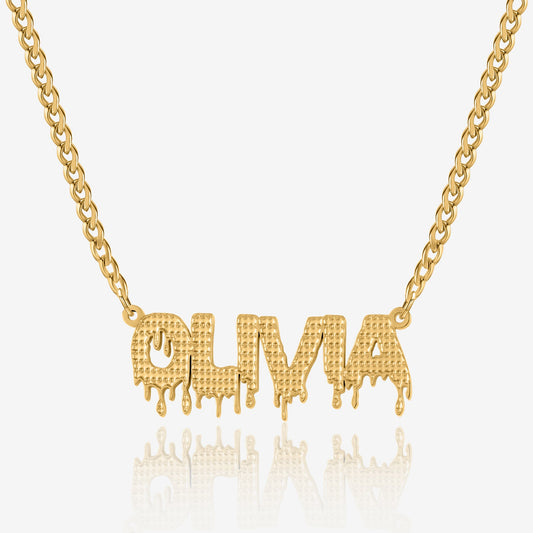 Drippy Name Necklace w/ Cuban Chain