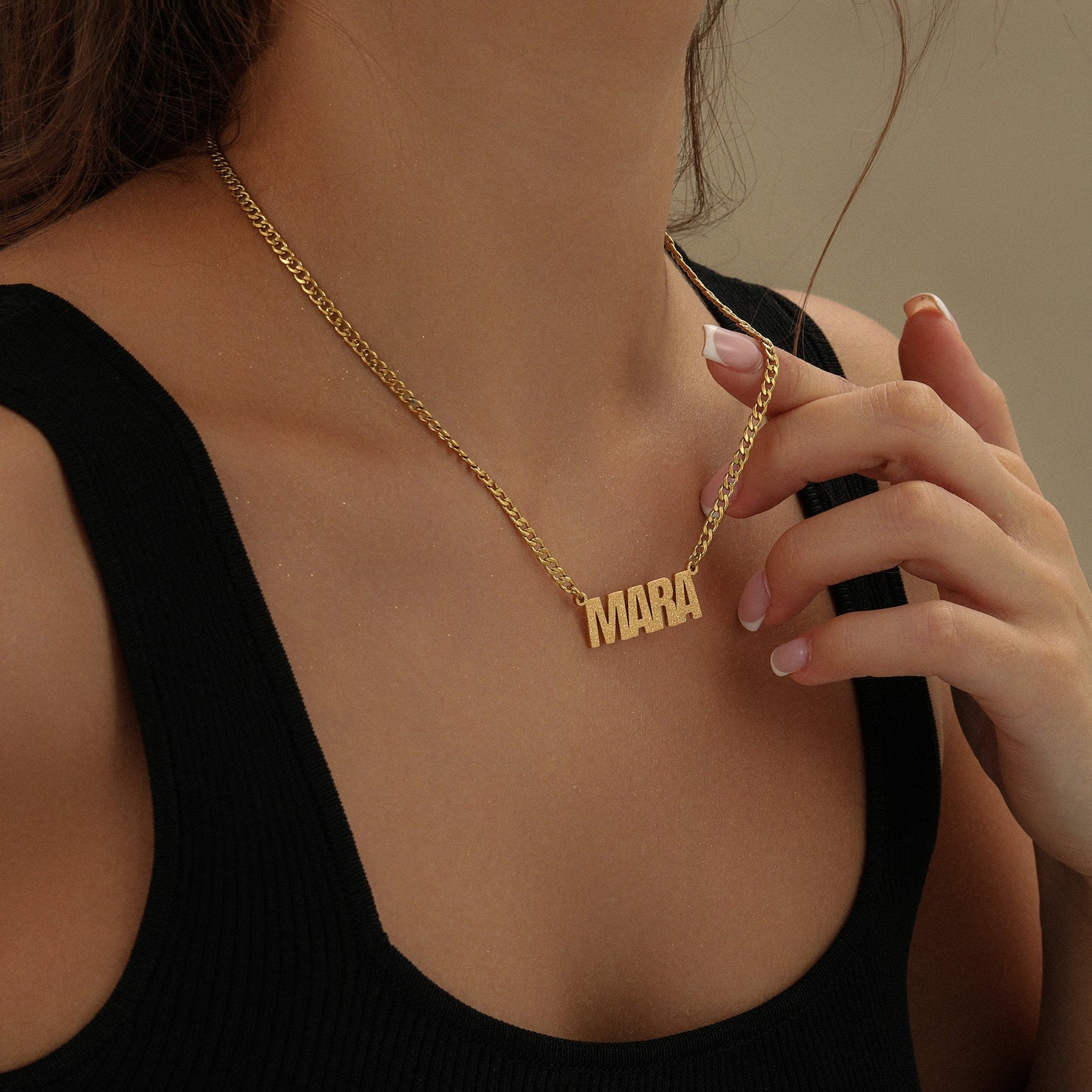 Diamond Cut Block Name Necklace