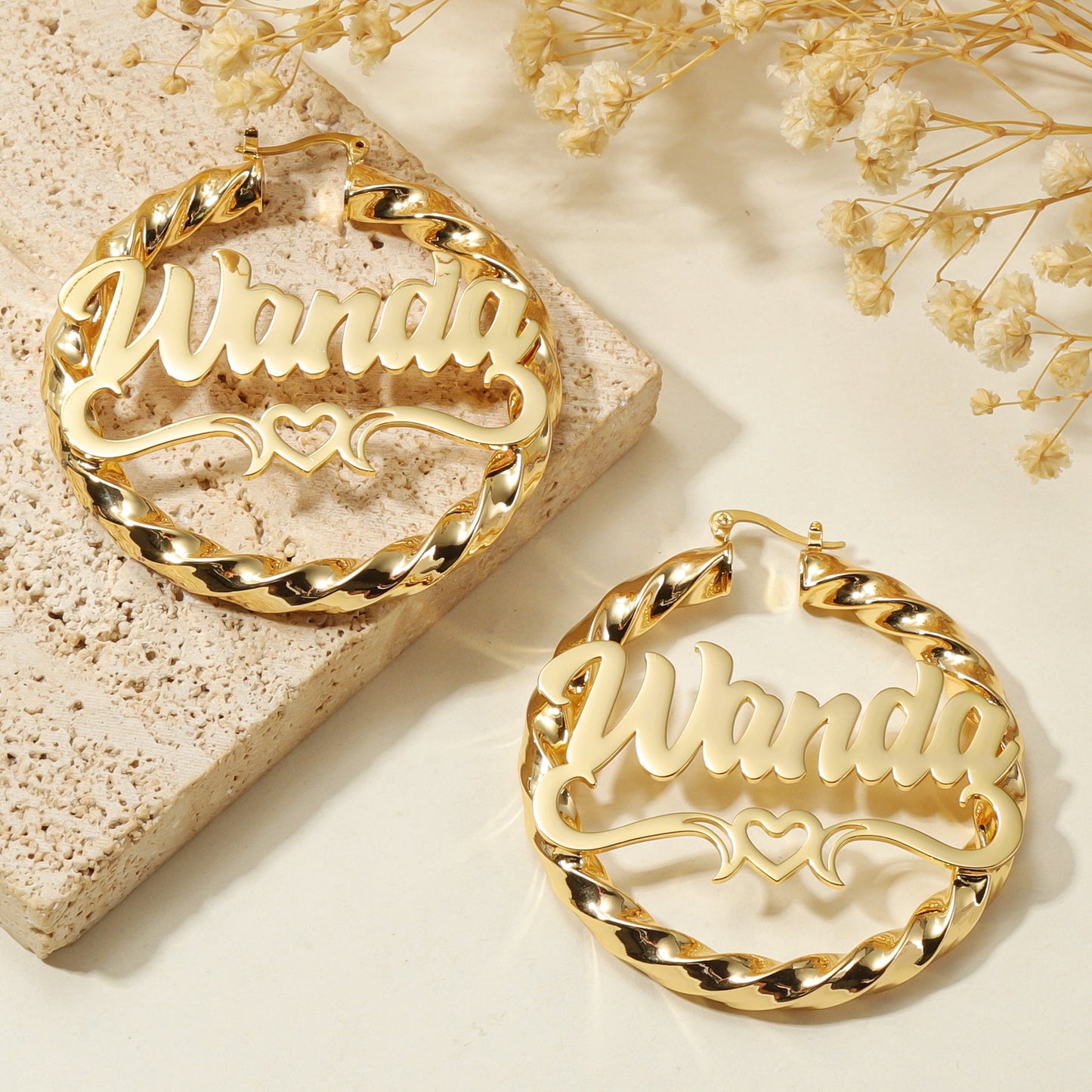 Heart Twist Name Hoop Earrings